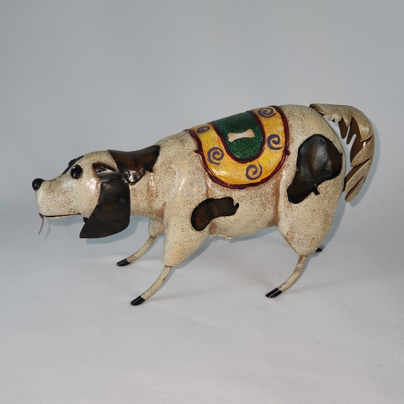 Adorable Resin Dog with Metal Tail, Ears, Tang Figurine 10.2" x 2.8" and 5.6"T - Picture 3 of 6